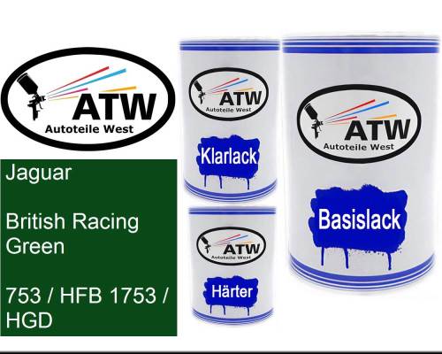 Jaguar, British Racing Green, 753 / HFB 1753 / HGD: 500ml Lackdose + 500ml Klarlack + 250ml Härter - Set, von ATW Autoteile West.